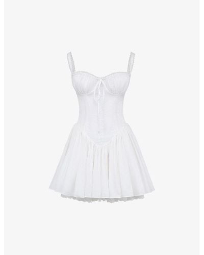 House Of Cb Pietra Lace-trim Stretch Cotton-blend Mini Dres - White
