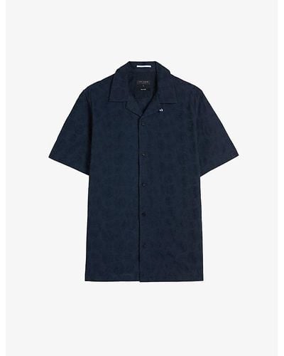 Ted Baker Allbury Circle-embroidered Cotton Shirt - Blue