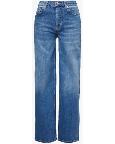 Rails Getty Brand-patch Wide-leg High-rise Stretch-denim Jeans - Blue