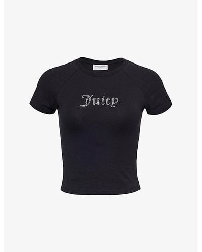 Juicy Couture Diamante-embellished Cropped Cotton-jersey T-shirt - Black
