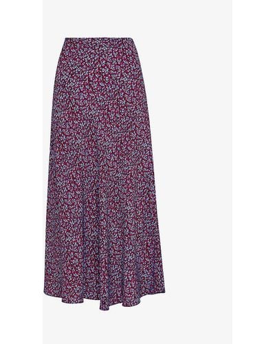 Whistles Floral Garden Bias-cut Viscose Skirt - Purple