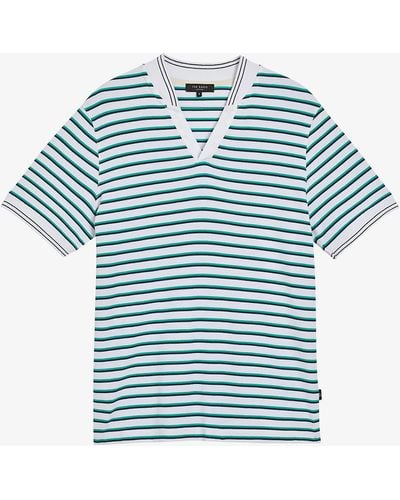 Ted Baker Striped Cotton-blend Polo Shirt - Green