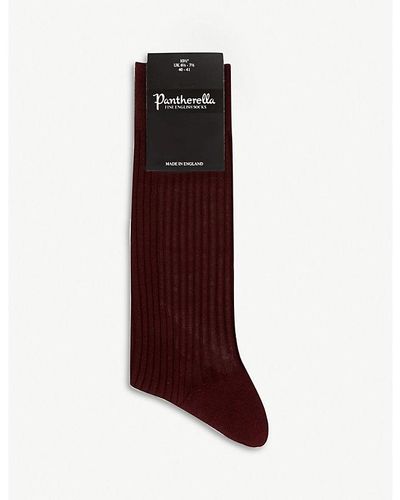 Pantherella Short Ribbed Cotton Socks - Red