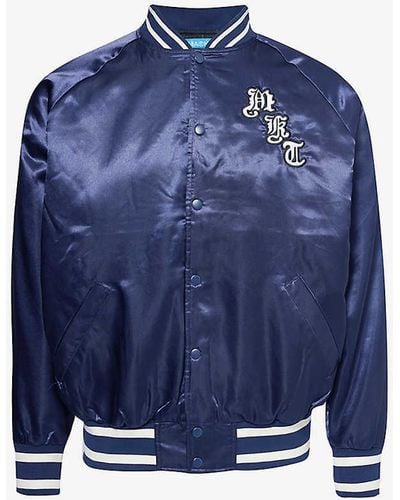 Market Vy Smiley Souvenir Embroidered Satin Varsity Jacket - Blue