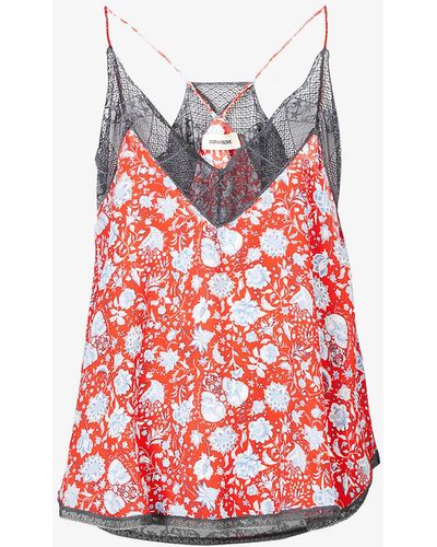 Zadig & Voltaire Christy Floral-print Silk Cami Top - Red