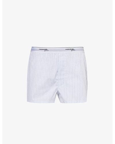 HOMMEGIRLS Striped Branded-waistband Cotton-poplin Shorts - Blue
