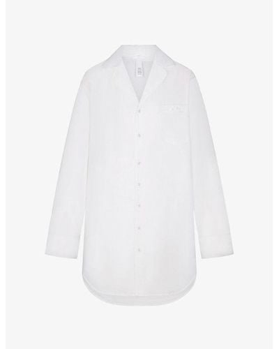 Skims Spa Button-down Long-sleeved Cotton-poplin Nightdres - White