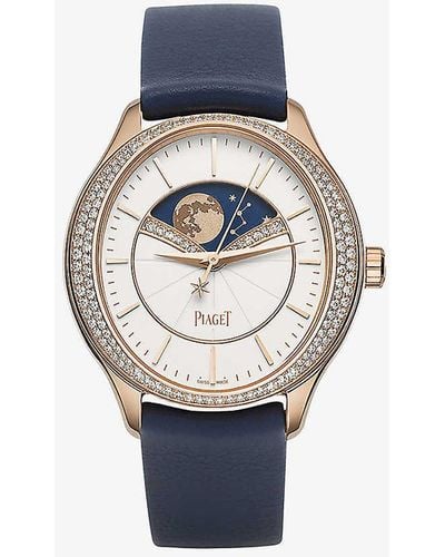 Piaget G0a40110 Limelight Stella 18ct Rose-gold, 0.6ct Brilliant-cut Diamond And Leather Automatic Watch - Blue
