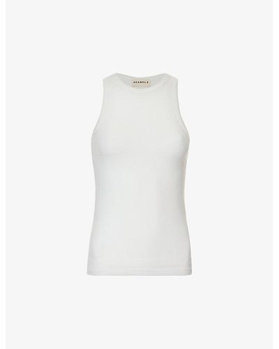 ADANOLA Scoop-neck Fitted Stretch-cotton Top - White