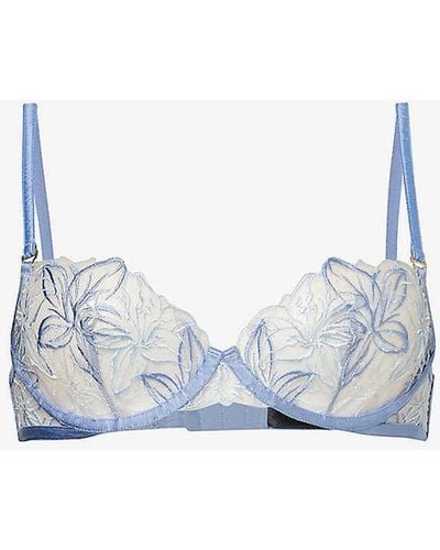 Bluebella Lilly Floral-embroidered Lace Bra - Blue