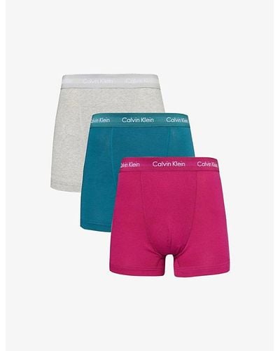 Calvin Klein Logo-waistband Pack Of Three Stretch-cotton Trunks - Pink
