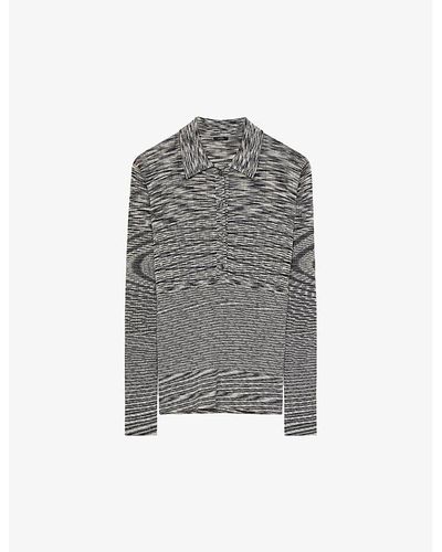 JOSEPH Printed Knitted Stretch Merino-wool Polo Top - Grey