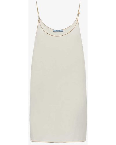 Prada Sablé Logo-charm Woven Mini Dress - White