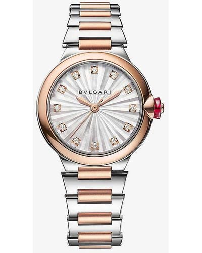 BVLGARI Unisex Re00009 Lvcea 18ct Rose-gold, Stainless-steel And 0.22ct Diamond Automatic Watch - White