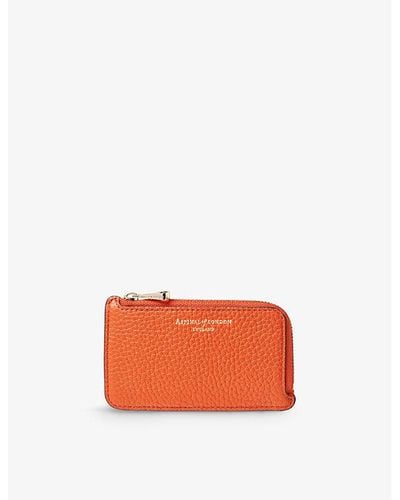Aspinal of London Zipped Small Leather Coin Purse - Orange