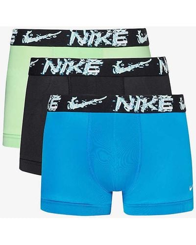 Nike Logo-waistband Pack Of Three Recycled Polyester-blend Trunks - Blue