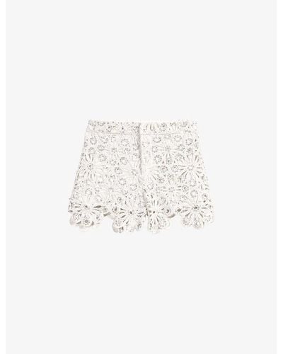 Maje Floral And Sequin-embellished Guipure Shorts - White