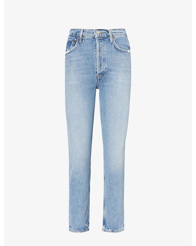 Agolde Riley High-rise Cropped Stretch-recycled-denim Blend Jeans - Blue