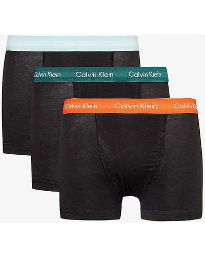 Calvin Klein Pack Of Three Stretch-cotton Trunks - Black