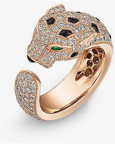 Cartier Panthère De 18ct Rose-gold, Brilliant-cut Diamond, Emerald And Onyx Ring - White