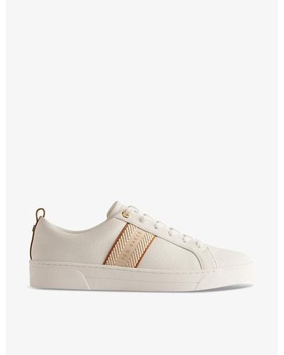 Ted Baker Baily Logo-embroidered Leather-blend Low-top Trainers - Natural