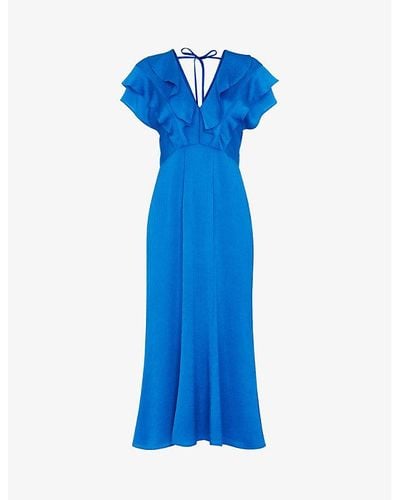 Whistles Adeline Frill Stretch-woven Midi Dress - Blue