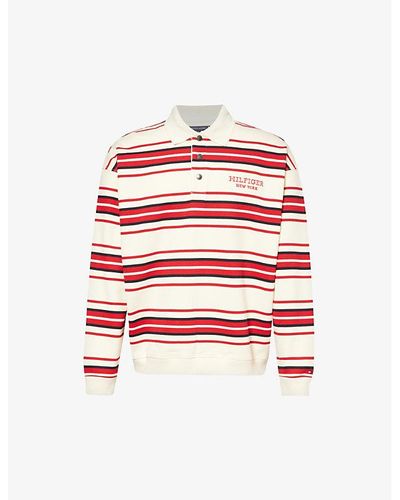 Tommy Hilfiger Monotype Stripe-pattern Cotton-jersey Polo Shirt - Red