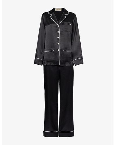 Olivia Von Halle Coco Contrast-piping Silk Pajama Set X - Black