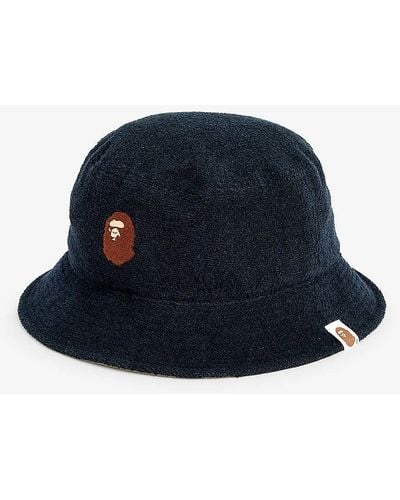A Bathing Ape Logo-embroidered Cotton Bucket Hat - Blue