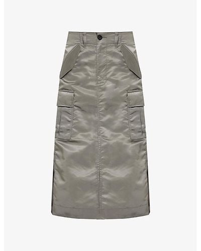 Sacai Pleated-panel Flared-hem Shell Midi Skirt - Gray