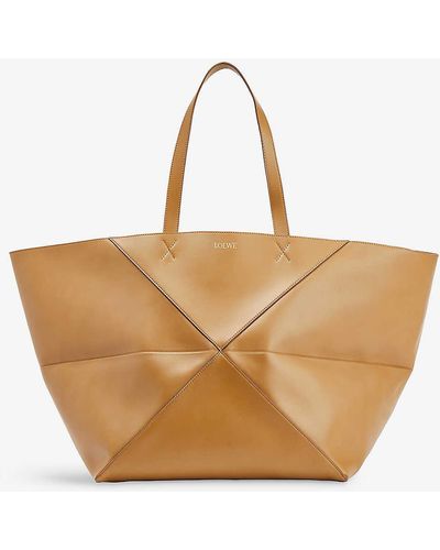 Loewe Puzzle Fold Large Leather Tote Bag - Natural