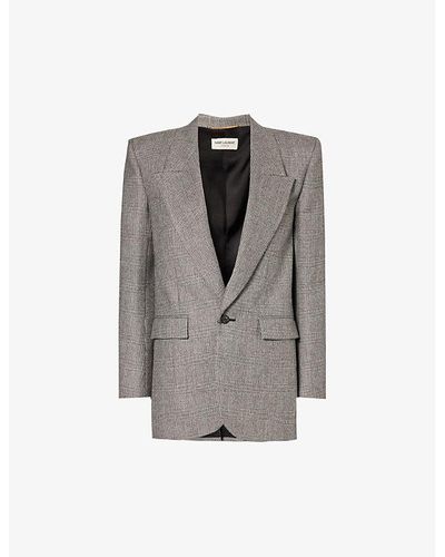 Saint Laurent Double-breasted Check-pattern Regular-fit Wool Jacker - Gray