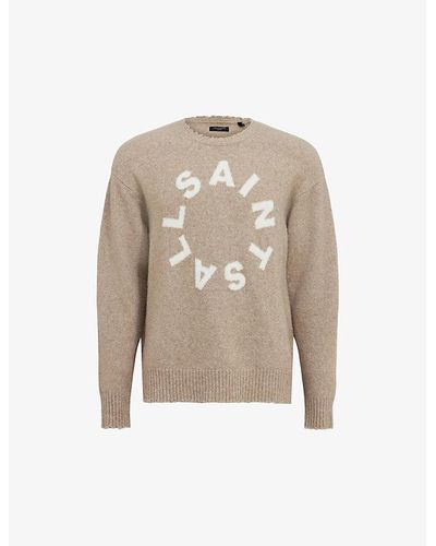 AllSaints Tiago Logo-motif Relaxed-fit Knitted Jumper - Natural
