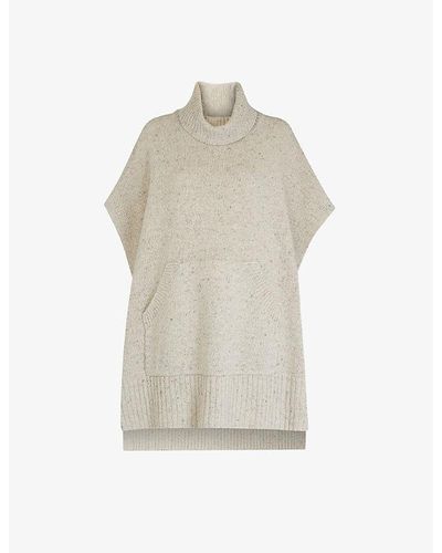 Whistles Speckled Roll-neck Wool-blend Cape - White