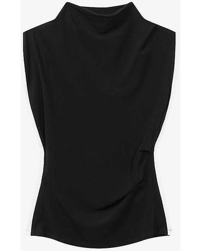 Reiss Eva Asymmetric-drape Stretch-woven Top - Black