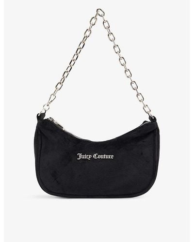 Juicy Couture Logo-plaque Velour Shoulder Bag - Black