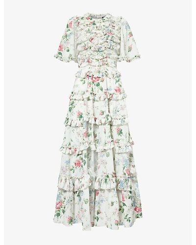 Needle & Thread Floral Fantasy Tiered-hem Woven Maxi Dress - White