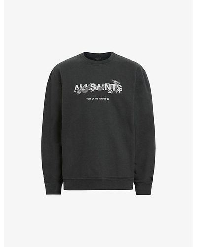 AllSaints Chiao Hand-drawn Dragon Organic-cotton Sweatshirt - Black