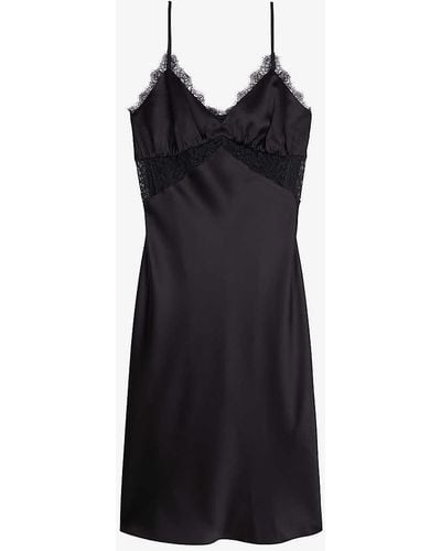 The Kooples Lace-trim V-neck Silk Midi Dress - Black