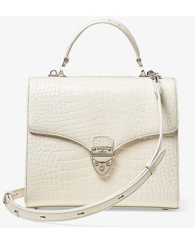 Aspinal of London Mayfair Croc-embossed Leather Top-handle Bag - White