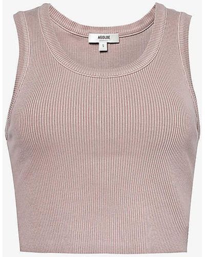 Agolde Poppy Round-neck Cropped Organic Cotton-blend Jersey Top - Pink