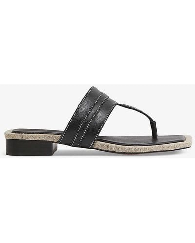 Reiss Quin Thong Leather Sandals - Black