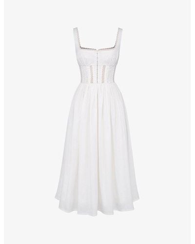 House Of Cb Perle Lace-trim Stretch-cotton Midi Dress - White