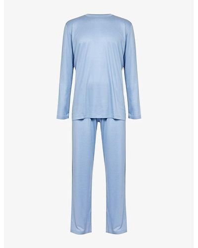 Zimmerli of Switzerland Crewneck Regular-fit Woven Pajamas - Blue