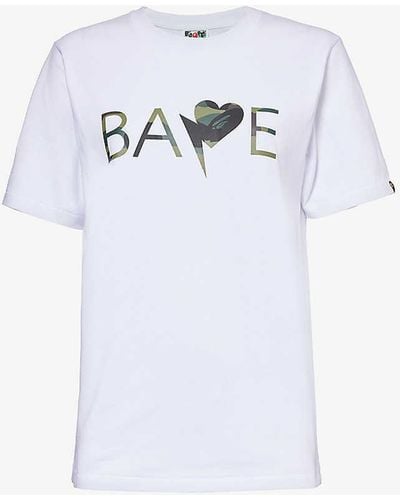 A Bathing Ape Camo Heart Logo-print Cotton-jersey T-shirt - White