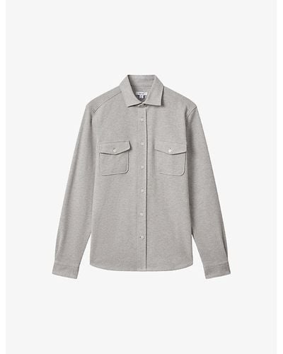 Reiss Ragan Slim-fit Long-sleeve Cotton-jersey Shirt X - Grey