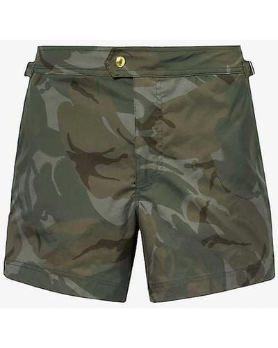 Tom Ford Camouflage-print Waist-adjuster Swim Shorts - Green
