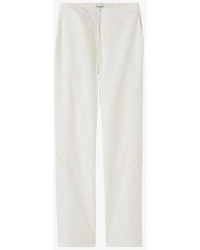 Claudie Pierlot Butterfly-embroidered Straight-leg High-rise Cotton Trousers - White