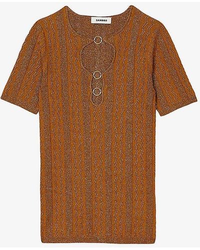 Sandro Cut-out Hard-ware-embellished Knitted Top - Brown