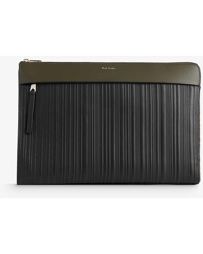 Paul Smith Foiled-branding Striped Leather Briefcase - Black